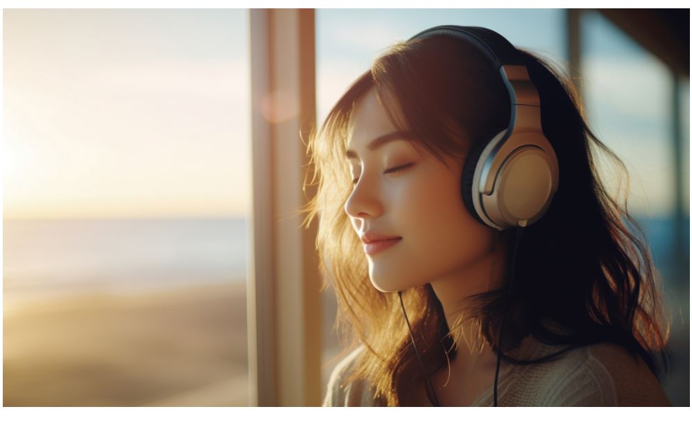 音楽を聴く女性